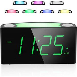 Digital Alarm Clock Large Number Screen 7 Color Night Light USB Type C Charger